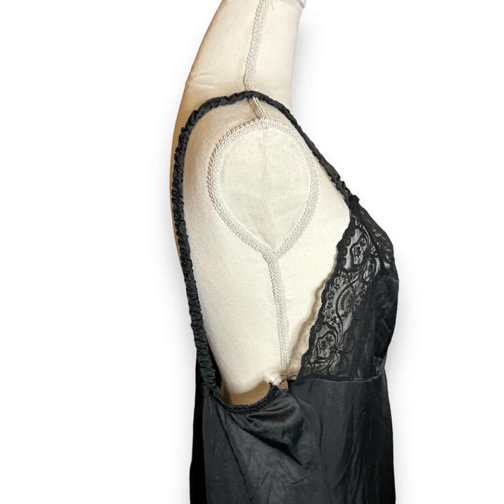 Vintage 1980s Black Lace Plus Size Maxi Split Front Slip Dress Size 3X - Picture 6 of 8